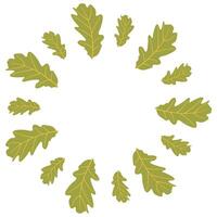 Fall season flat frame with big and small green leaves in modern style. Hand drawn illustration for banners, cards, social media vector