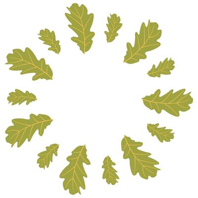 Fall season flat frame with big and small green leaves in modern style. Hand drawn illustration for banners, cards, social media