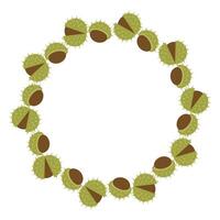 Autumn harvest flat frame with chestnuts for fall designs. Hand drawn illustration for banners, cards, social media vector