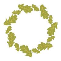Autumn nature flat frame with big and small green leaves for seasonal projects. Hand drawn illustration for banners, cards, social media vector