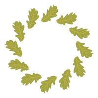 Fall nature flat round frame with green leaves for design projects. Hand drawn illustration for banners, cards, social media vector