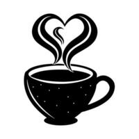 Coffee Cup with Heart Shaped Steam Outline Art vector
