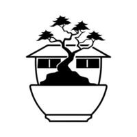 Bonsai Cottage in Broken Pot Silhouette Design vector