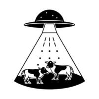 Alien Spaceship Beaming Up Cows Outline vector