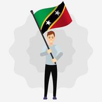 Happy Man Holding Saint kitts and Nevis Flag vector