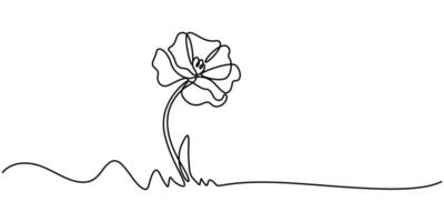 Poppy one line drawing. Abstract flower continuous line. Minimalist contour drawing of red poppy seed vector