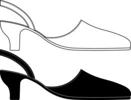 outline silhouette Slingback shoe icon set vector