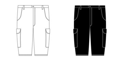 front view Cargo shorts icon set isolated on white background vector