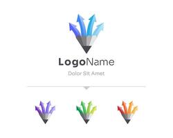 Set of creative colorful pencil with arrow up logo vector