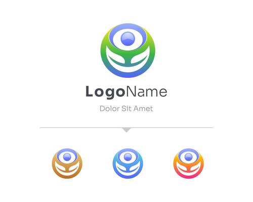 Set of creative colorful leaf people logo
