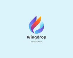 Water drop with creative wings gradient logo vector
