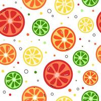 Seamless citrus pattern. Background with flat colorful slices of orange, lemon, grapefruit and lime. Repeating summer design, print with simple fruit slices vector