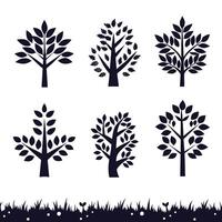 Set of tree silhouettes and grass border vector