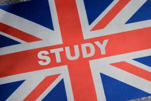 British flag sign with word study. promoting english language learning photo