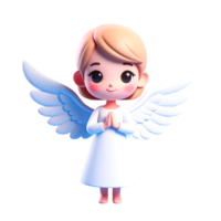 3d Angel character with wings on transparent background png