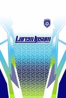 White Soccer Jersey with Blue and Green Geometric Fade Pattern and Diagonal Line Accents vector