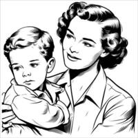 Retro Mother and Child Illustration No Background vector