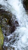 A dynamic view of water cascading over mossy rocks in a natural stream, captured with vibrant lighting and steady camera work video