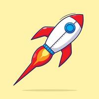 Draw cute cartoon flying rocket from earth to galaxy with highest speed illustration. Science technology element vector