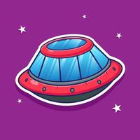 Drawn flying saucer illustration among the stars with simple graphic design idea concept inside vector