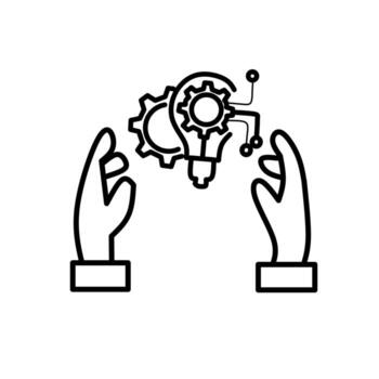 Two hands gently holding or presenting a lightbulb icon integrated with gears and circuit elements Suggesting the nurturing of ideas vector