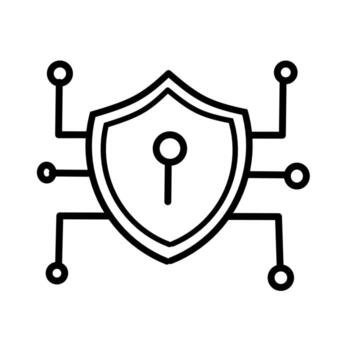 Outline of a security shield with keyhole connected to network nodes Ideal for cybersecurity data protection and online safety designs vector