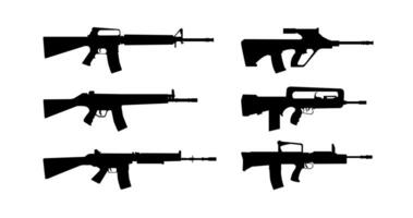 Assault rifle Silhouette Icons set illustration isolated on white background Weapons set vector
