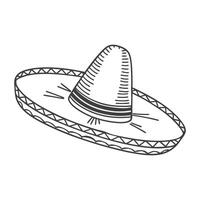 Hand drawn monochrome mexican sombrero hat with ethnic patterns. National symbol. Sketch illustration. vector