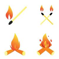 Campfire icon set. Four different types of fire and sticks vector