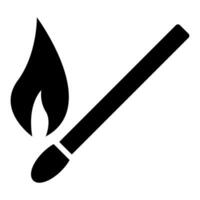 A black and white icon of a match and flame vector