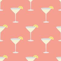Image of lemon cocktail on pink background in flat style. Seamless pattern. . vector