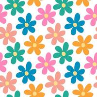 Trendy 70 s style floral pattern with winding daisy flowers. Vintage. Retro . vector