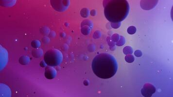 3D Animation Background, Movement of Abstract Purple Blue Spheres and Particles, slow motion video