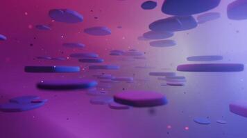 3D Animation Background, Movement of Abstract Purple Blue Disc Shape and Particles, slow motion video