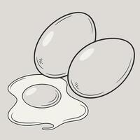 Drawing of eggs illustration with sunny side up egg and whole eggs art vector