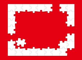 White Jigsaw Puzzle Frame With Text Space Isolated On A Bright Red Background. vector
