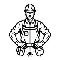 Black and white illustration of a construction worker with hands on hips vector