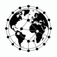Black and White Earth Globe with Network Connections and Nodes vector