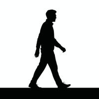 Silhouette of a Man Walking in Profile on a Black and White Background vector