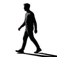 Silhouette of a Man Walking in Profile with Shadow on White Background vector