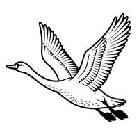 Black and white illustration of a flying swan with outstretched wings vector