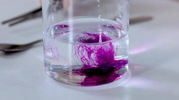 Chemical reaction demonstrating color change in solution video