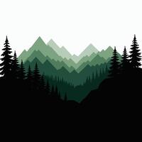 Forest Silhouette Landscape with Green Mountains and Pine Trees vector
