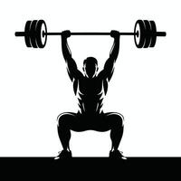 Silhouette of Weightlifter Squatting with Barbell Overhead vector