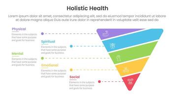 holistic health infographic template banner with funnel cutted or sliced shape with 5 point list information for slide presentation vector