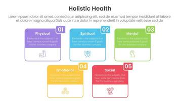 holistic health infographic template banner with big box table outline header badge with 5 point list information for slide presentation vector