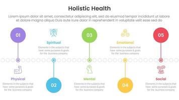 holistic health infographic template banner with timeline circle point up and down with 5 point list information for slide presentation vector