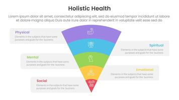 holistic health infographic template banner with funnel bending on center with 5 point list information for slide presentation vector