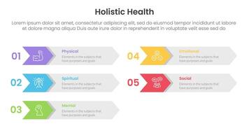 holistic health infographic template banner with arrow on rectangle box right direction with 5 point list information for slide presentation vector