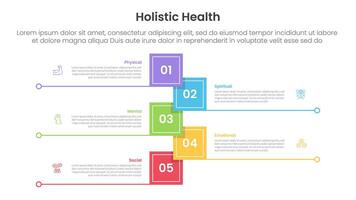 holistic health infographic template banner with vertical timeline shape square shape with line bottom with 5 point list information for slide presentation vector